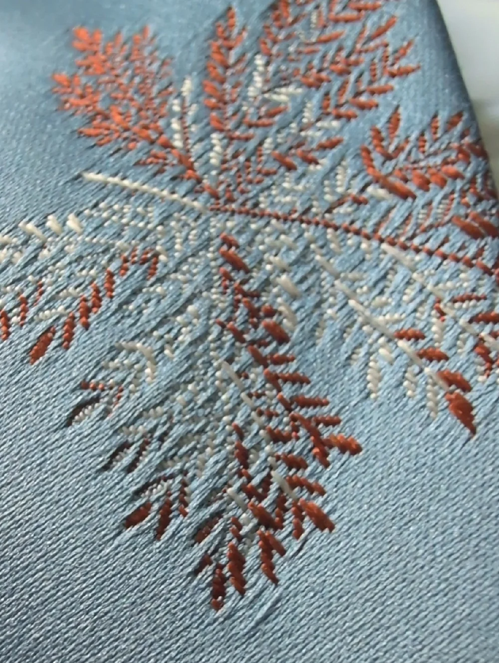 70s Vintage Blue Brown Embroidered Leaf Design Men's Tie